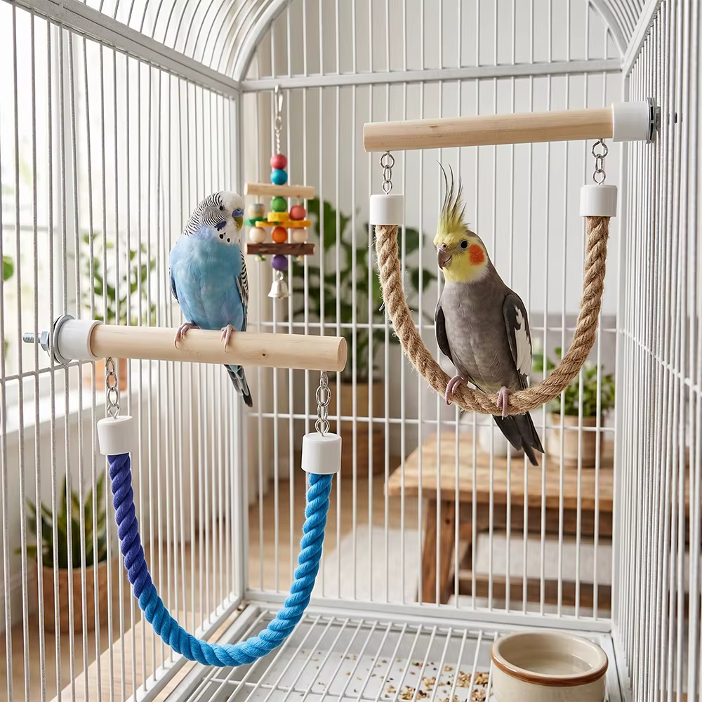 Columpio de madera para loros y periquitos – Plataforma y lima garras - imagen 5