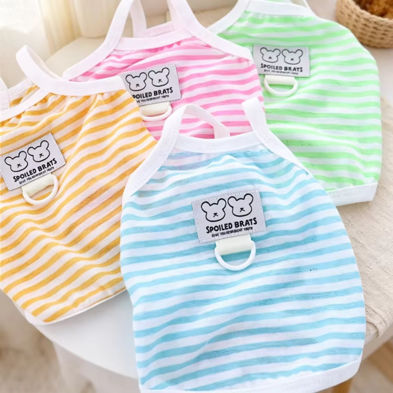 Chaleco a rayas para perros y gatos – Top de verano con osito - imagen 4