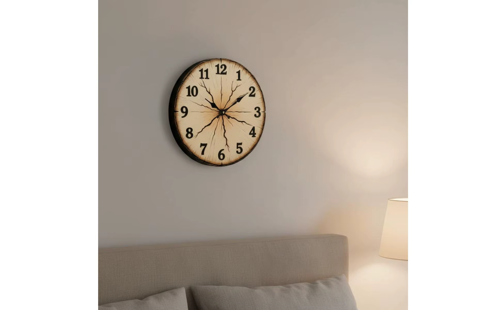 Imagen que muestra el reloj colgado en la pared de un dormitorio, integrado en la decoración