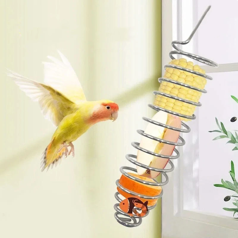 Comedero colgante de acero inoxidable para aves de exterior, espiral