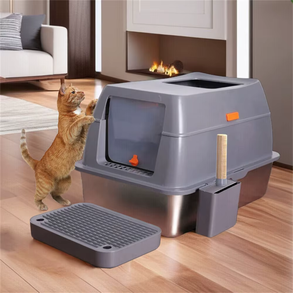 Caja de arena XXL para gatos y cachorros de acero inoxidable cerrada - imagen 2