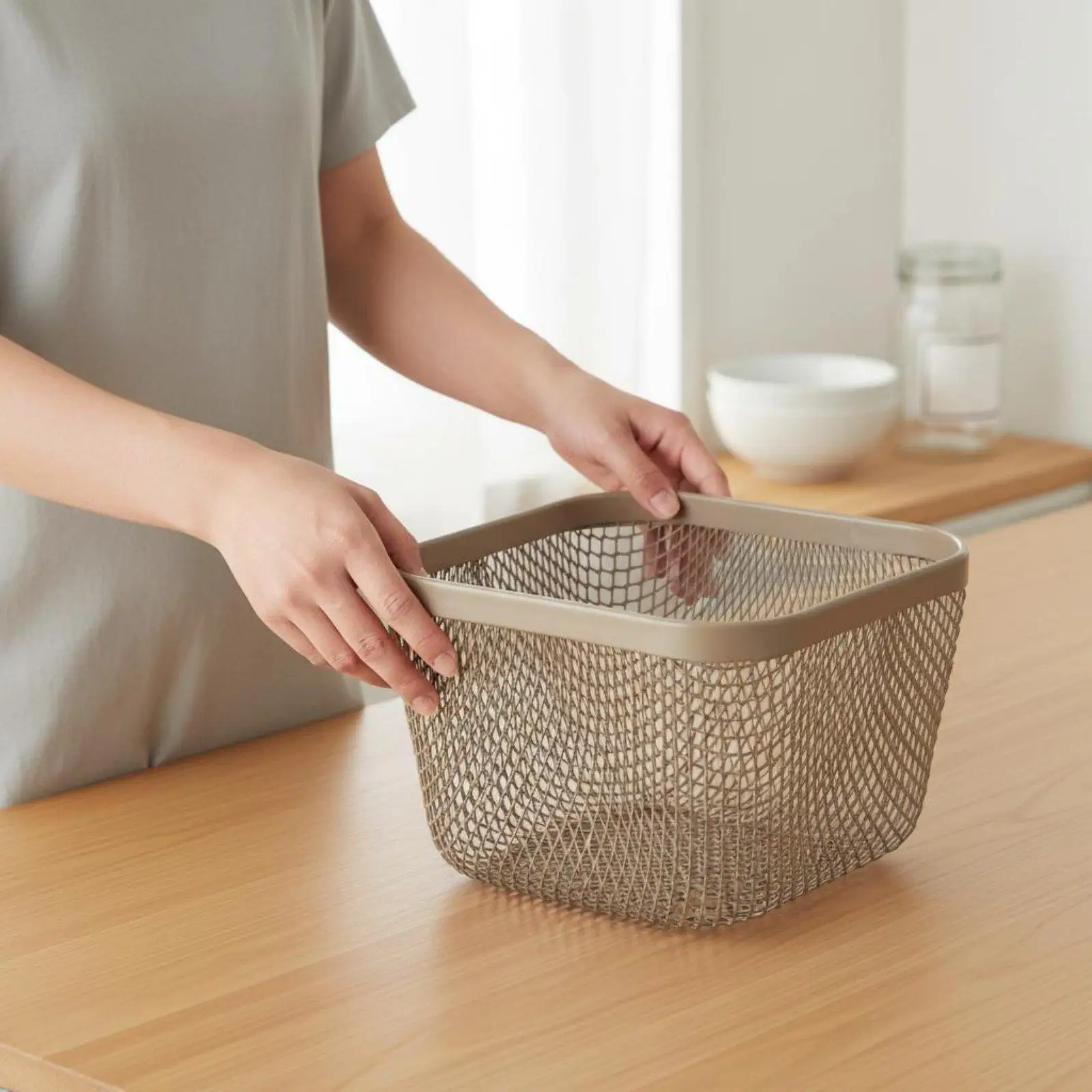 Cesta Almacenamiento Malla Metálica Ventilada, Contenedor Hueco para Cocina y Baño