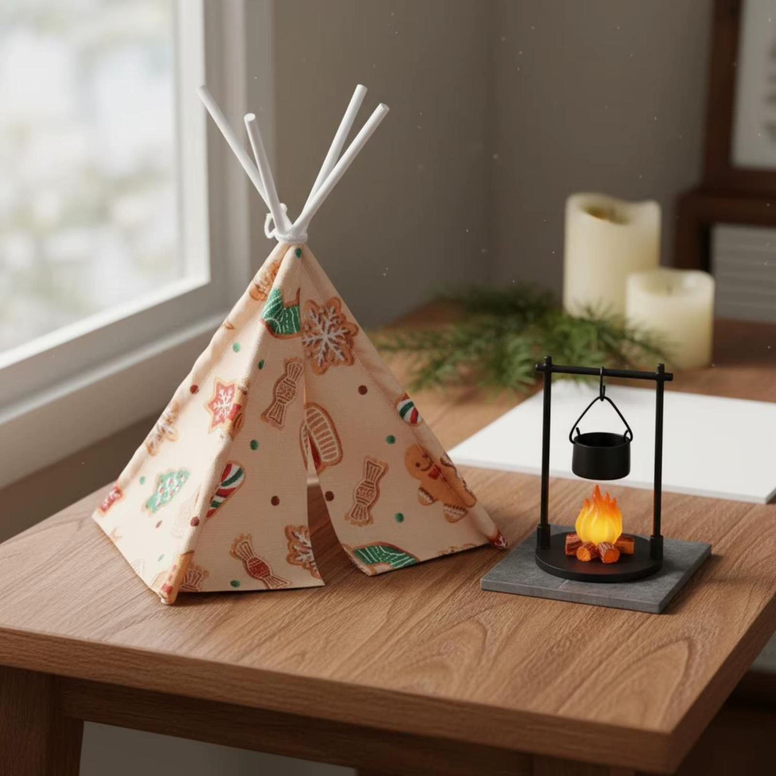 Tienda tipi para gatos y perros pequeños, decoración fuego falso - imagen 5