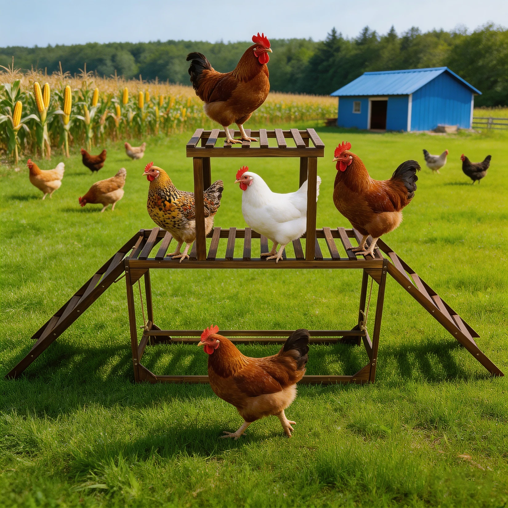 Parque de juego con columpio, escalera y percha para gallinas - imagen 5