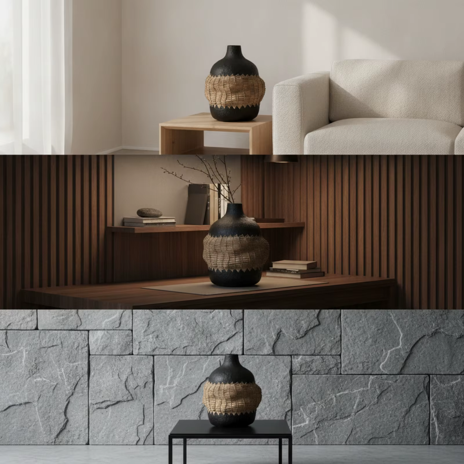 Jarrón decorativo vintage de resina con banda tejida – Centro de mesa - imagen 5