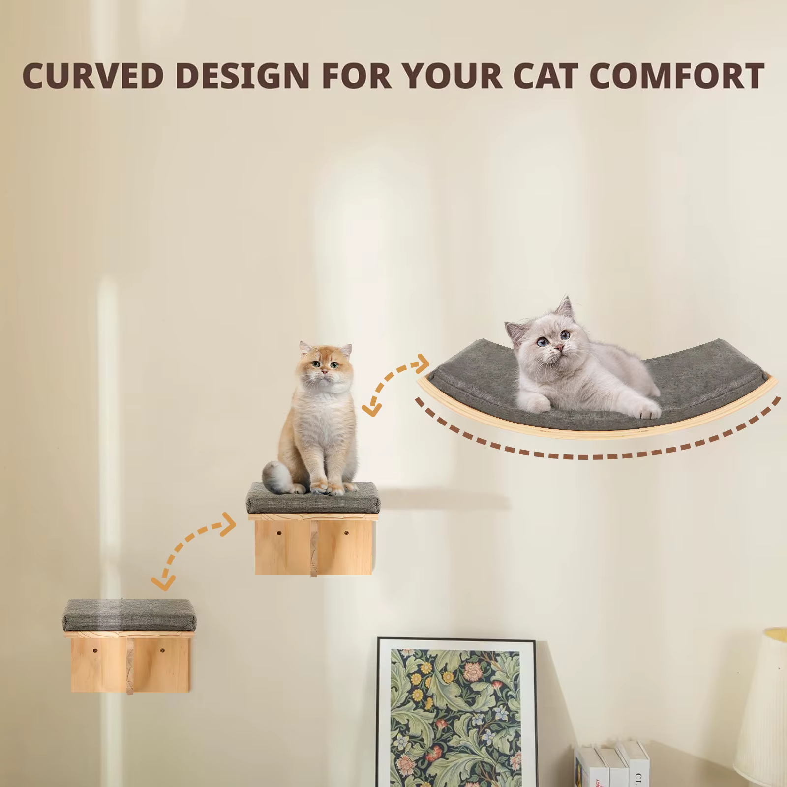 Percha tipo luna y hamaca del set de pared para gatos
