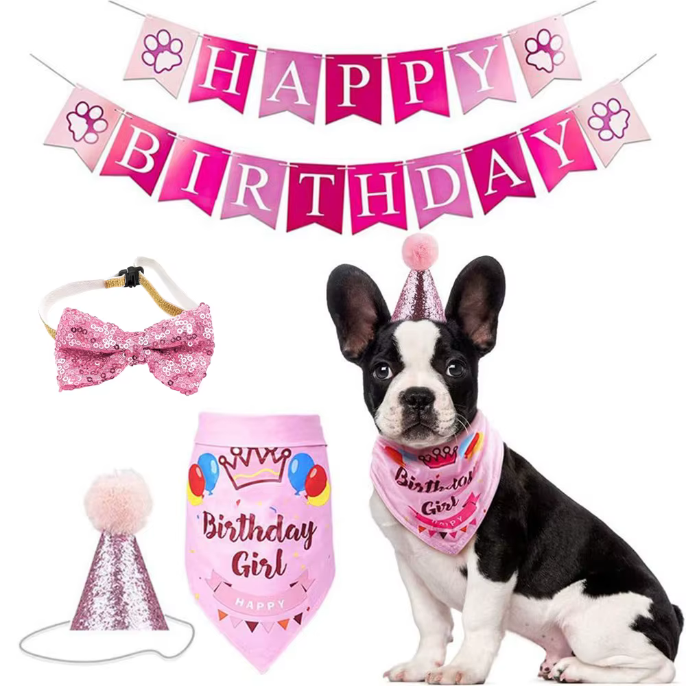 Set fiesta cumpleaños perro gato con gorro, pañuelo y corbata de moño - imagen 3