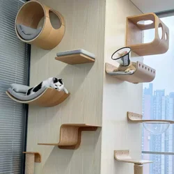 Árbol para gatos de madera de pared con hamaca y casa