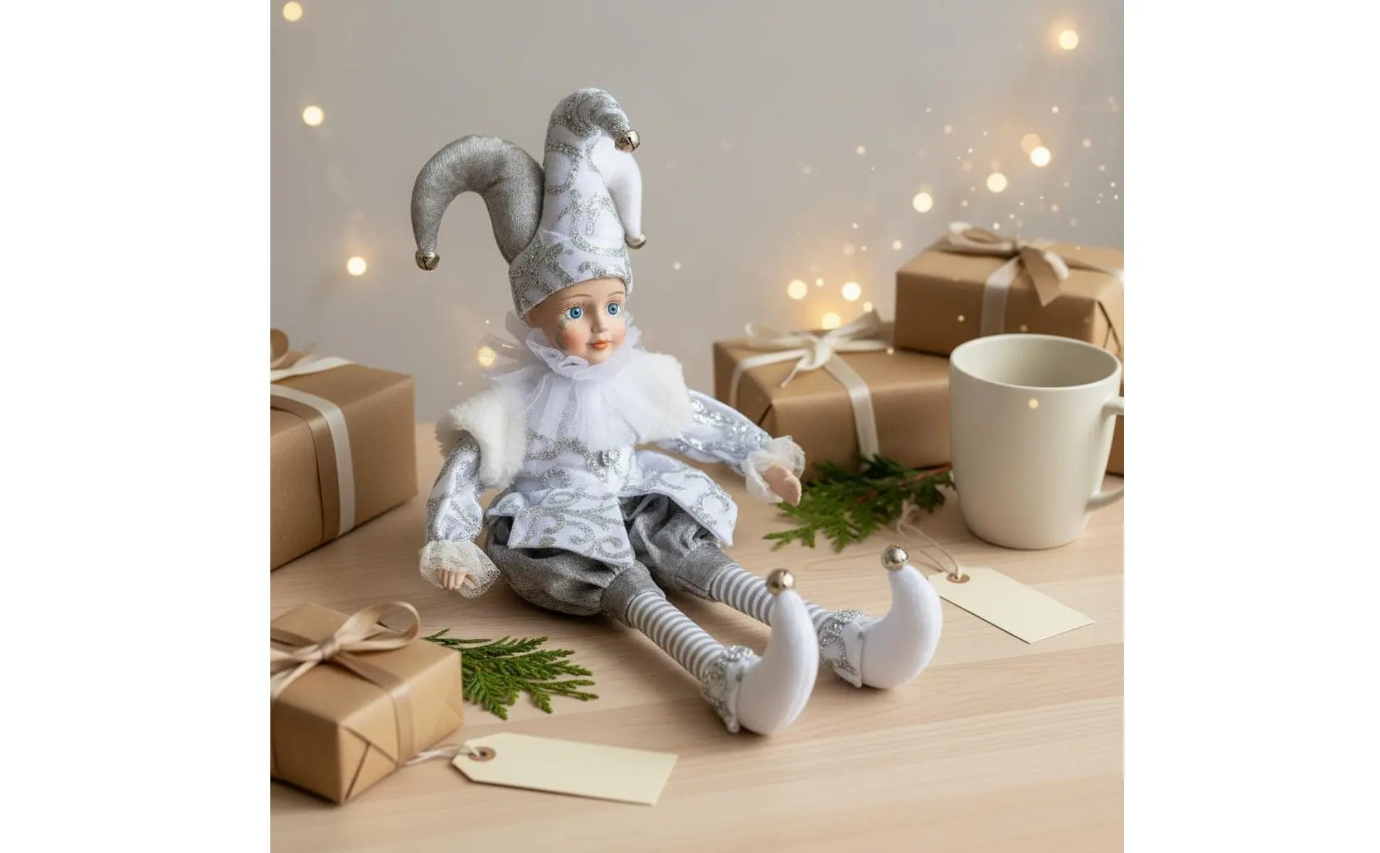 Muñeco de payaso sentado como regalo navideño
