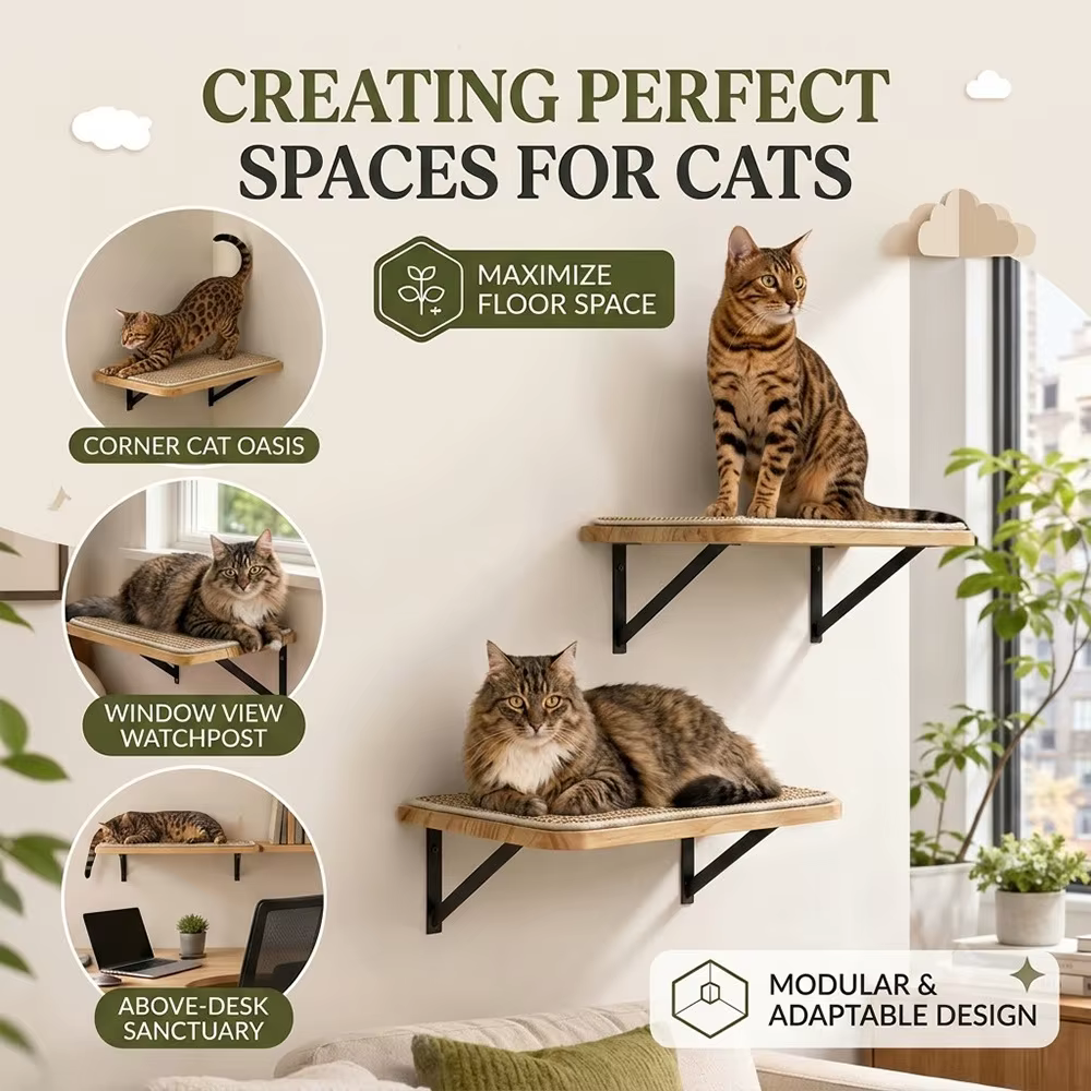Repisa de Pared para Gatos – Plataforma con Vistas a la Ventana en Madera - imagen 3