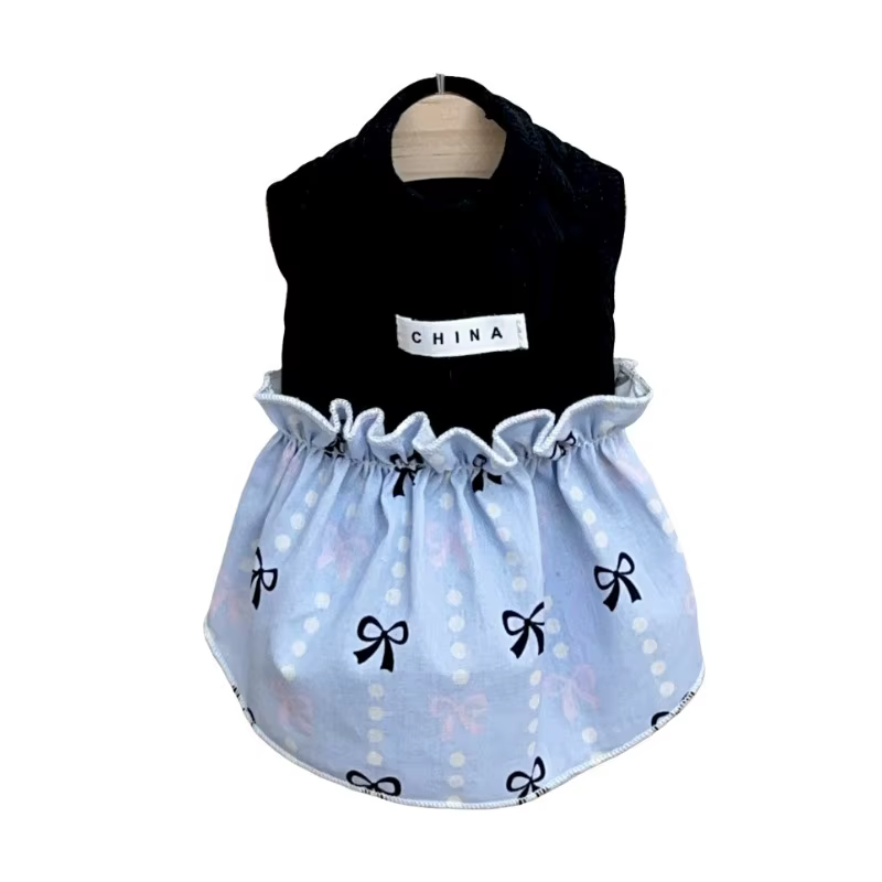 Vestido con lazo ligero para perros y gatos pequeños, primavera-verano