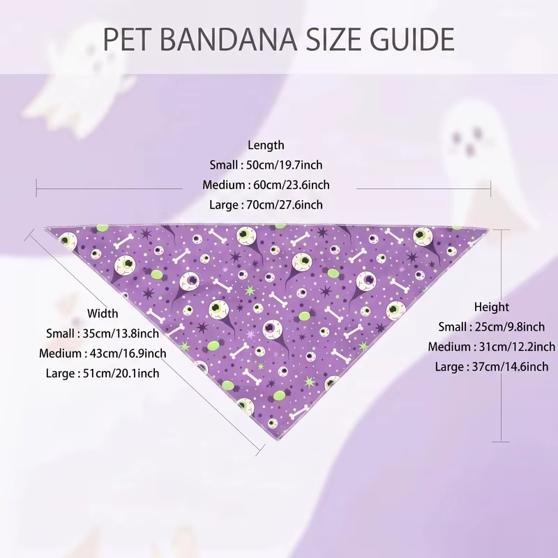 Pañuelo Triangular Morado para Perro y Gato – Diseño Halloween Ojos y Huesos - imagen 5