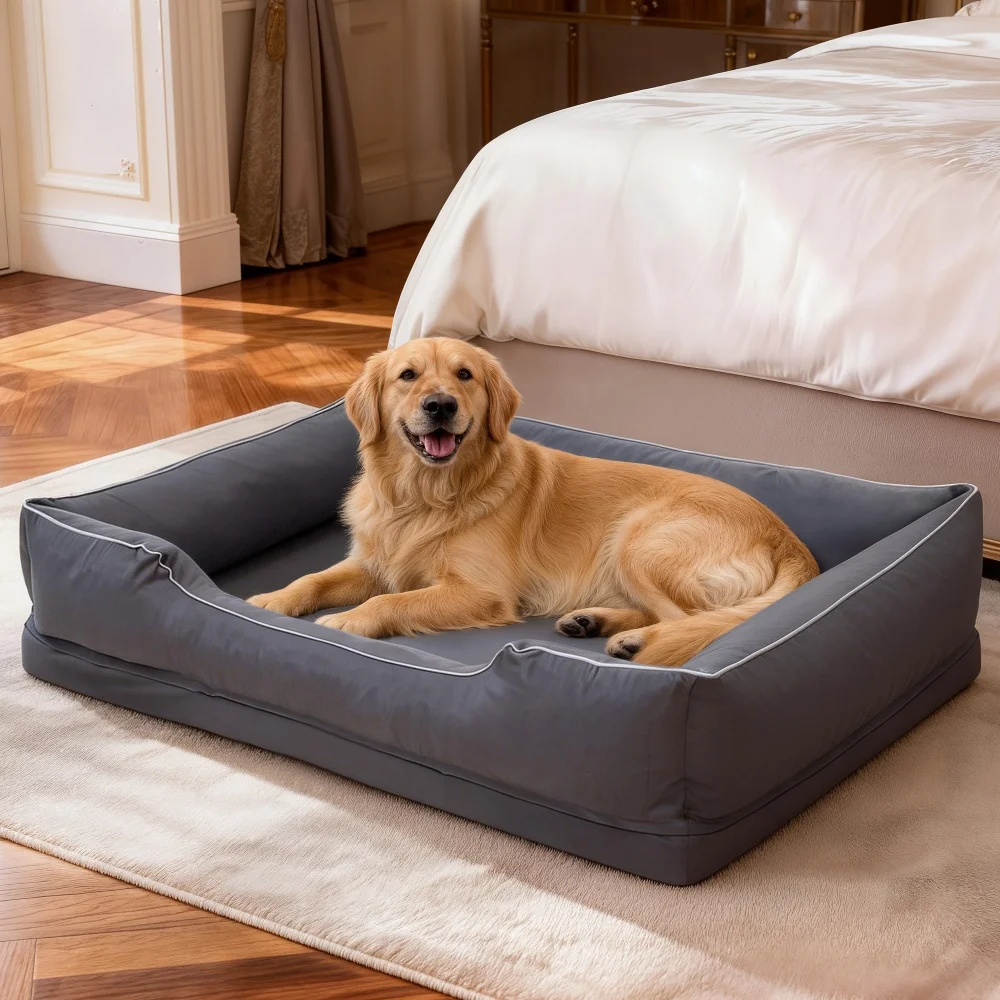 Cama ortopédica para perro grande con laterales y funda lavable