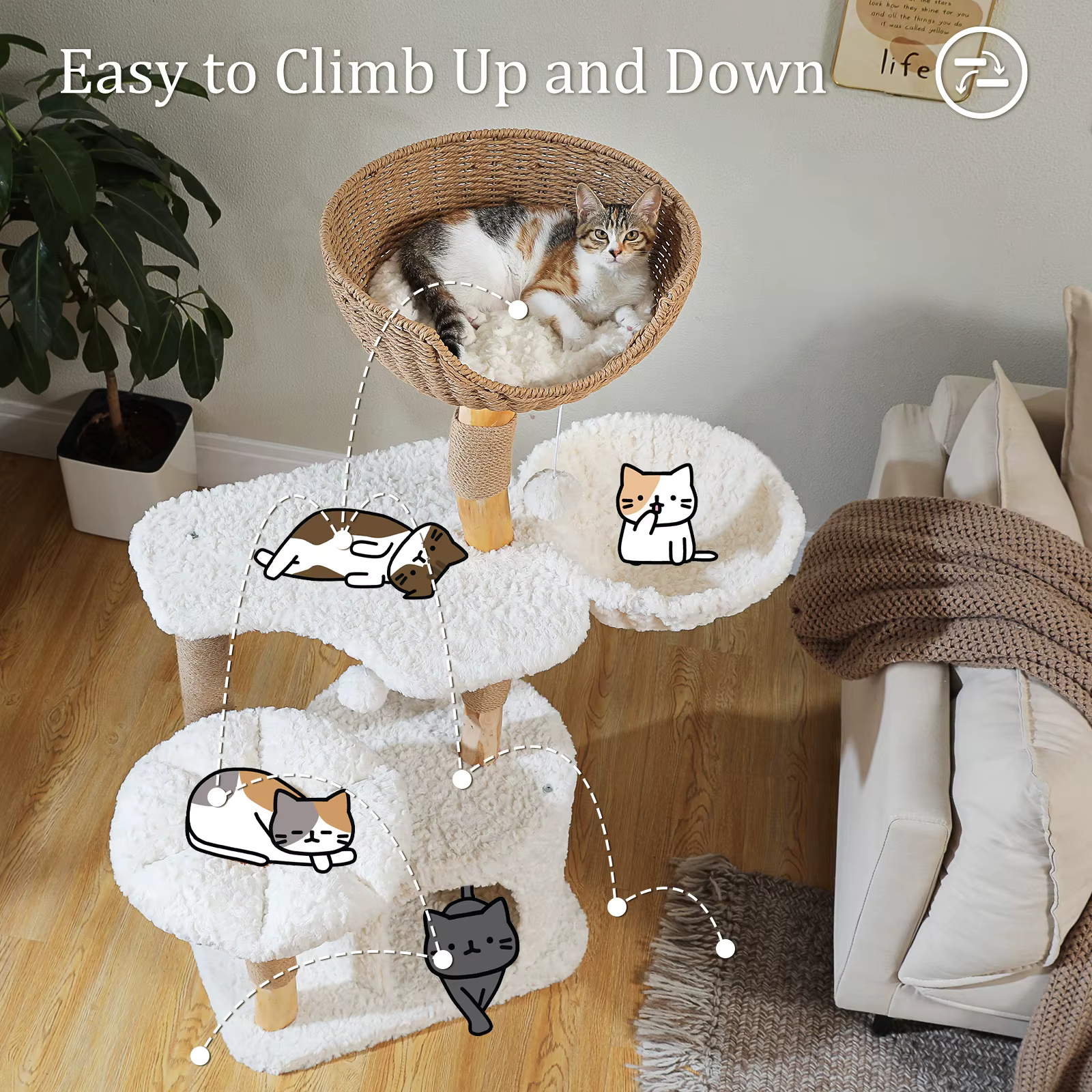 Árbol rascador para gatos con hamaca, juego y descanso - imagen 2