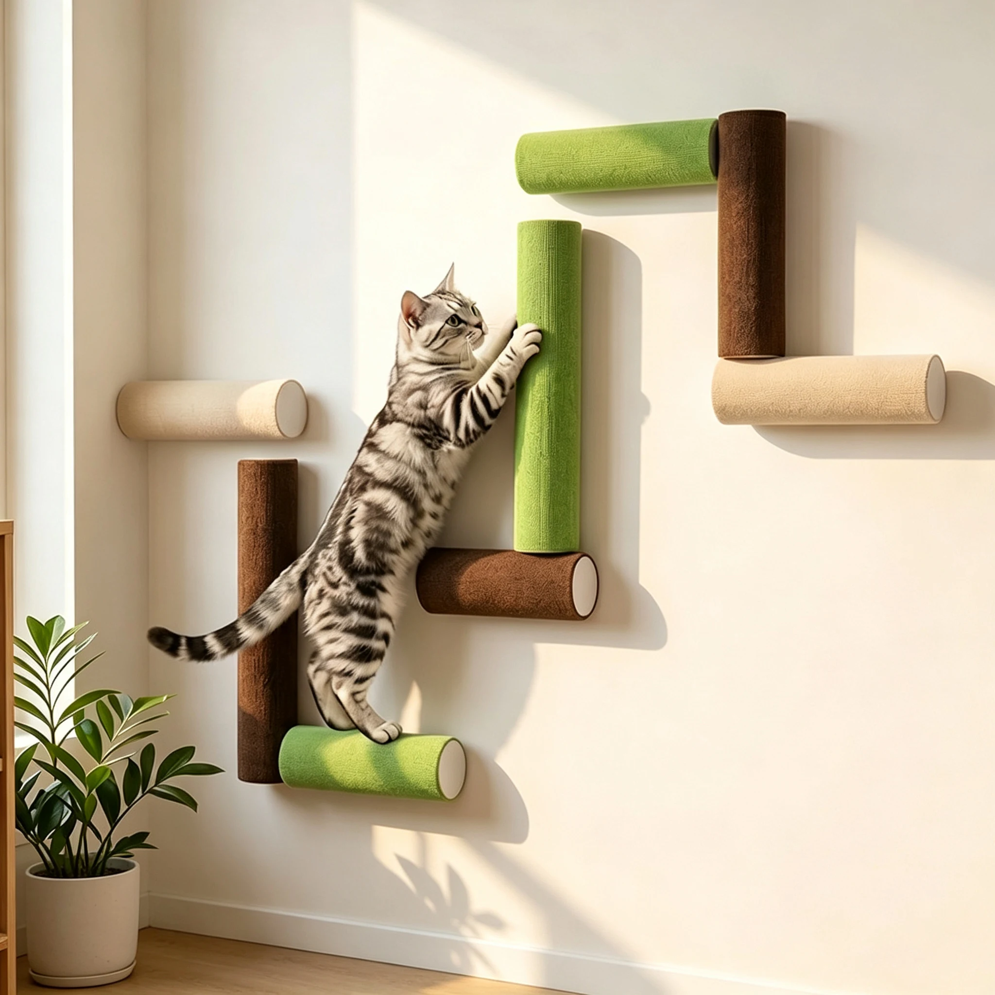 Rascador de Pared para Gatos – Poste Autoadhesivo Cilíndrico - imagen 2