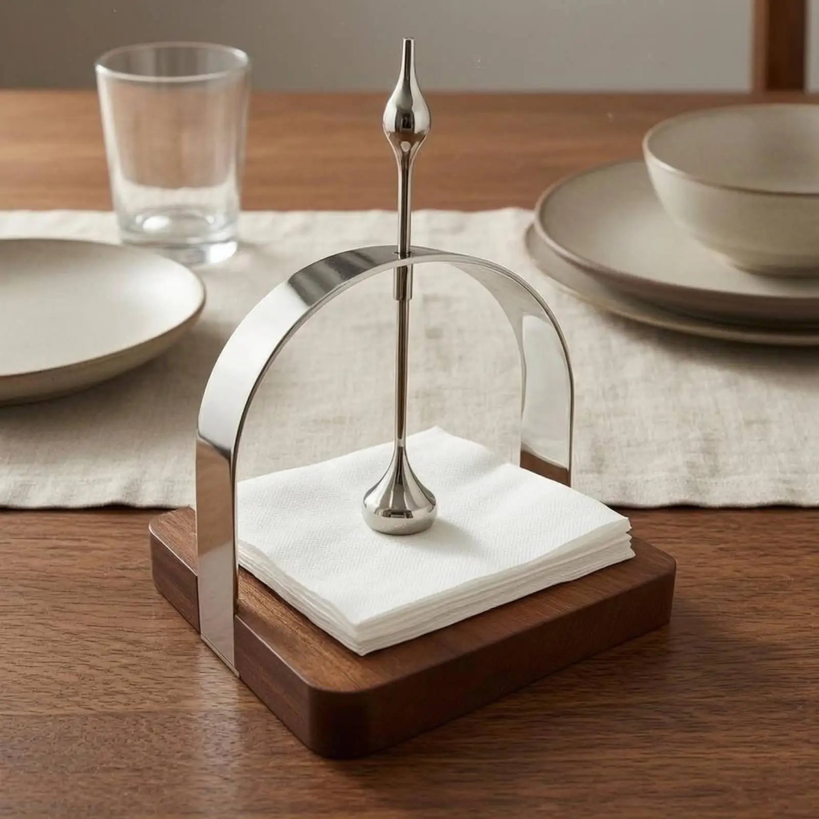 Portaservilletas de Madera de Nogal y Acero para Mesa – Decoración Hogar - imagen 3
