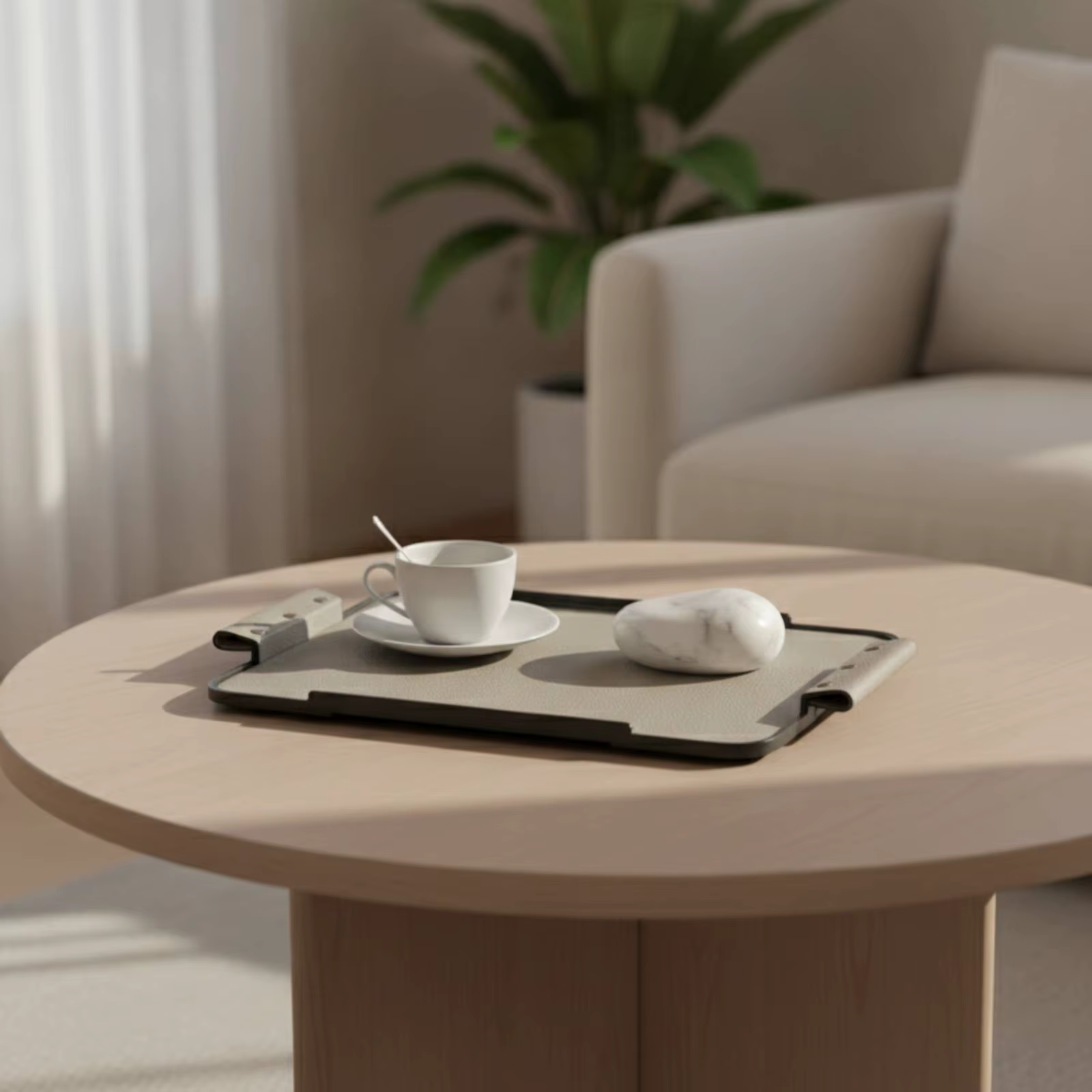 Bandeja organizadora de cuero con asas para escritorio y mesa - imagen 2