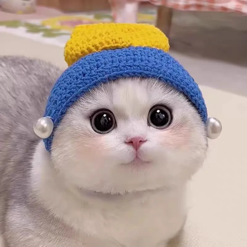 Gorro ganchillo con flores para gatos y perros pequeños - imagen 3