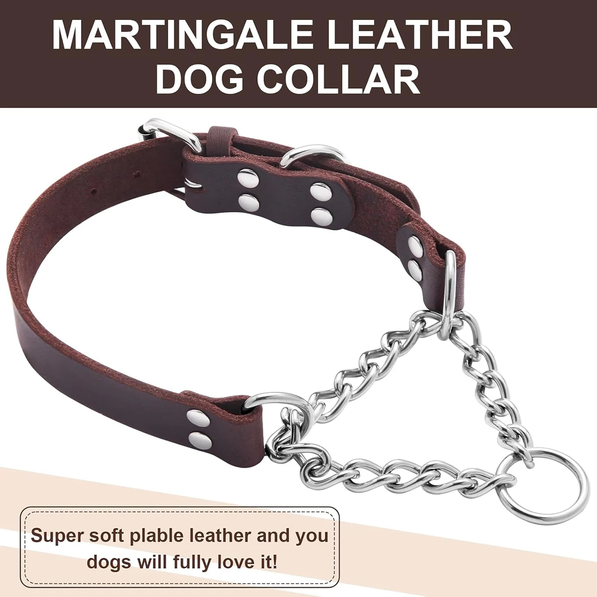 Collar Martingale de Cuero para Perros Medianos y Grandes