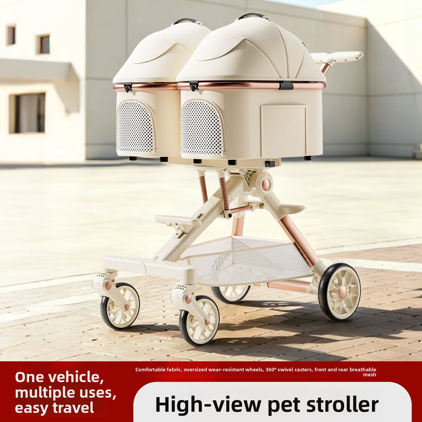 Carrito doble plegable y desmontable para perros y gatos - imagen 2