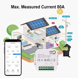 Medidor Inteligente WiFi Tuya 80A – Monitor Energía Voltaje y Corriente