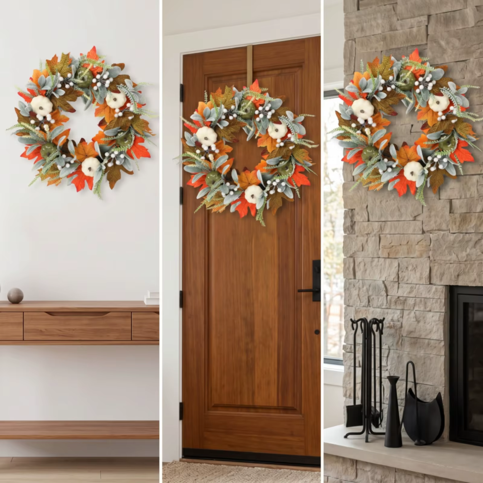 Corona de otoño con calabazas blancas para hogar gatos y perros - imagen 2