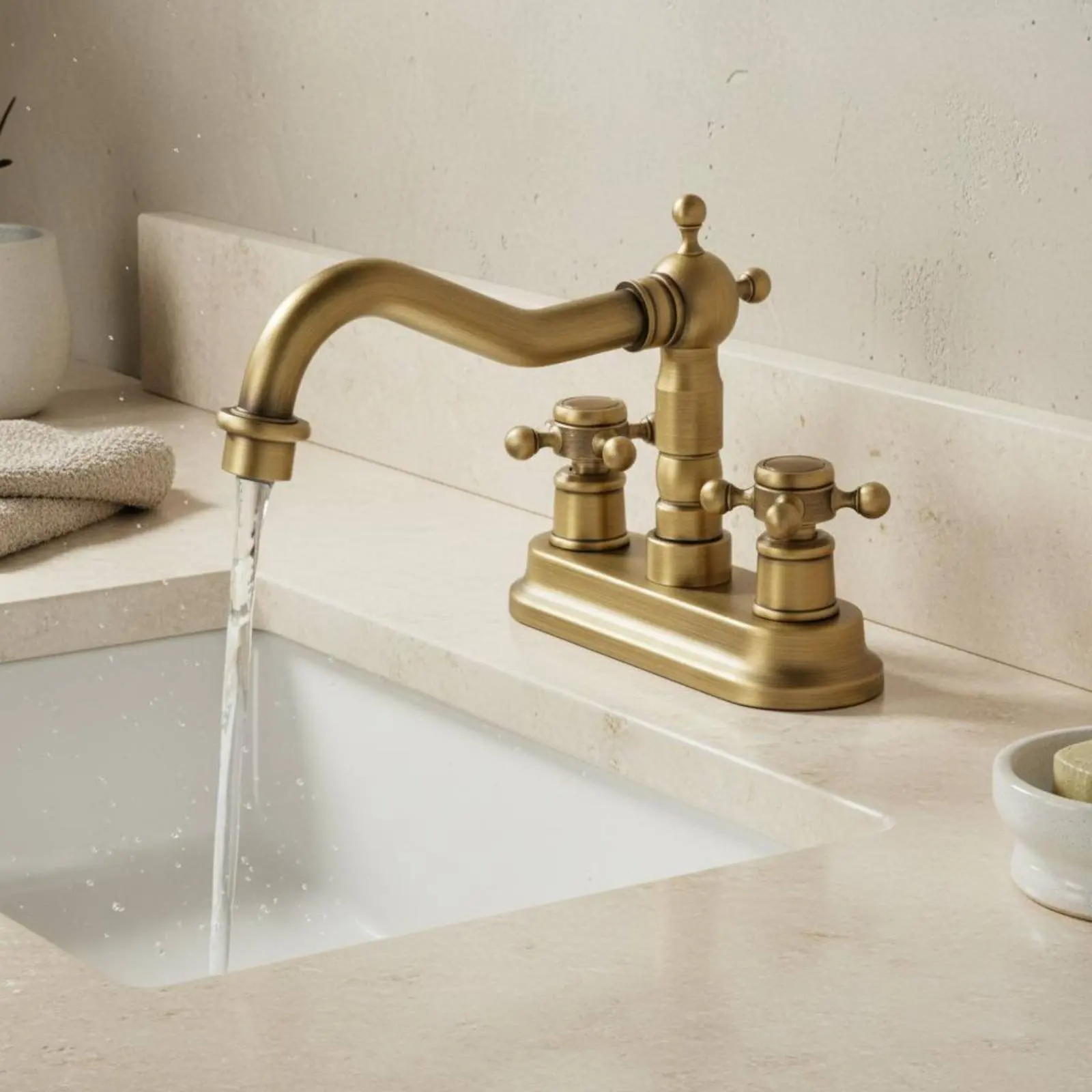 Grifo lavabo doble de bronce vintage con dos mandos para baño - imagen 2