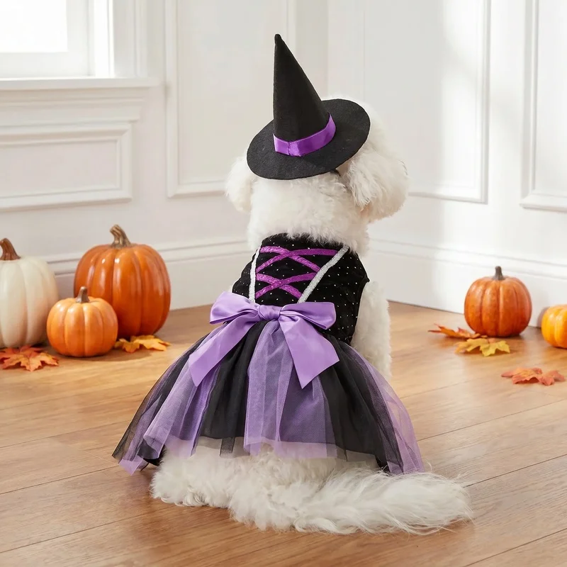 Disfraz Bruja Halloween para Perro y Gato – Tutú y Sombrero - imagen 3