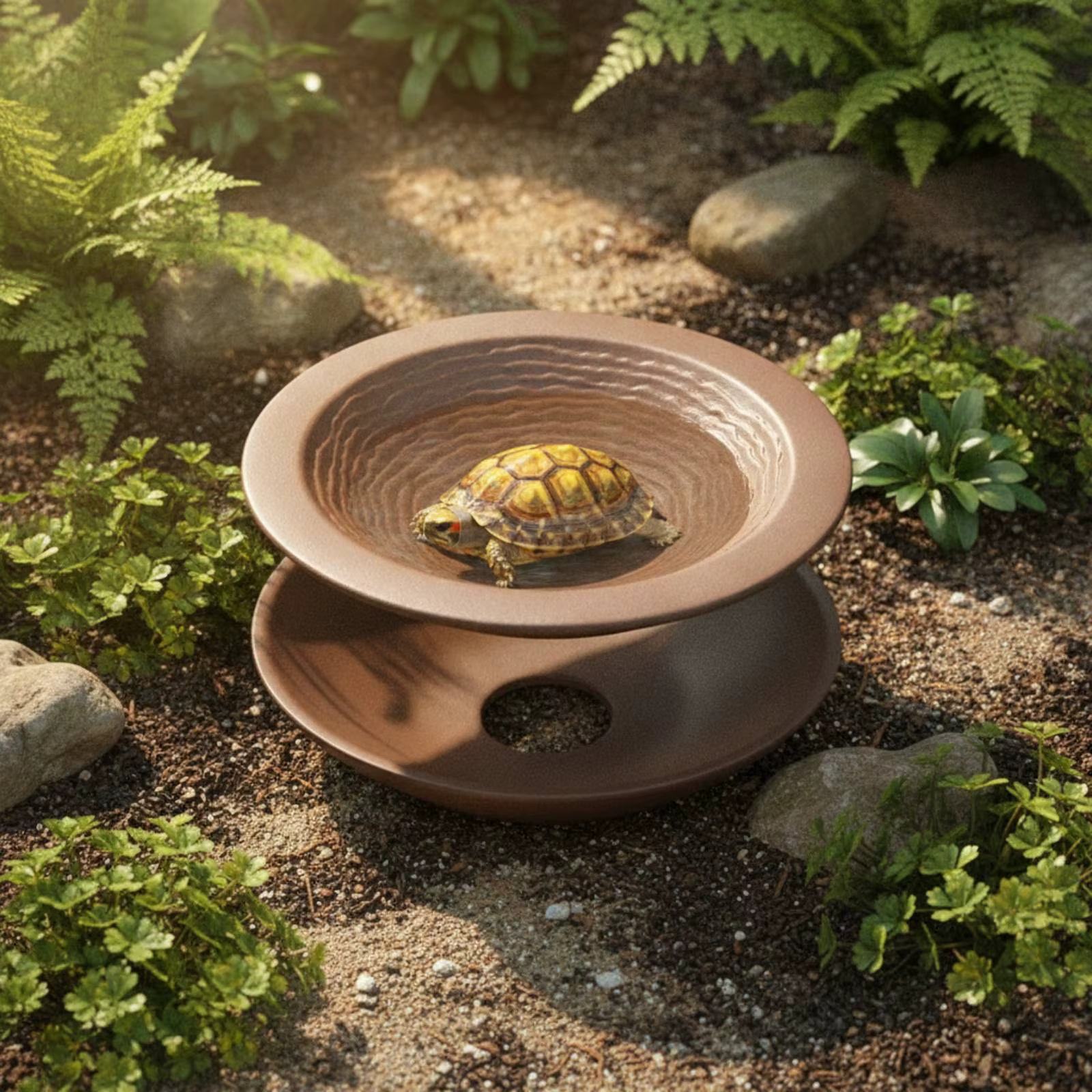 Recipiente de agua para tortugas con base y diseño dividido terrario - imagen 2