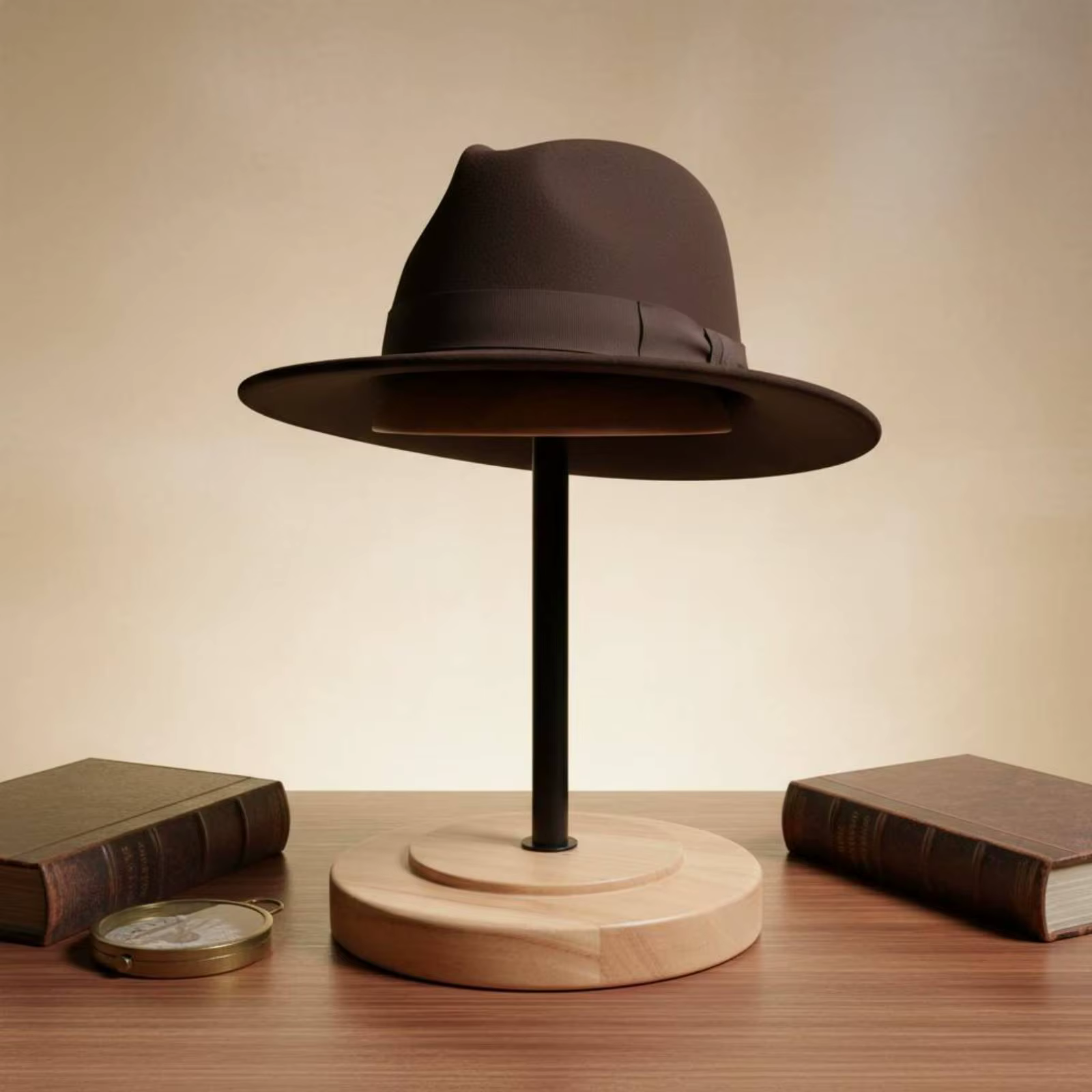 Expositor de sombreros vintage con base de madera y soporte extraíble - imagen 3