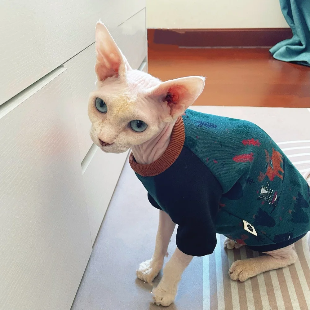 Detalle del tejido suave y elástico de la sudadera para gato
