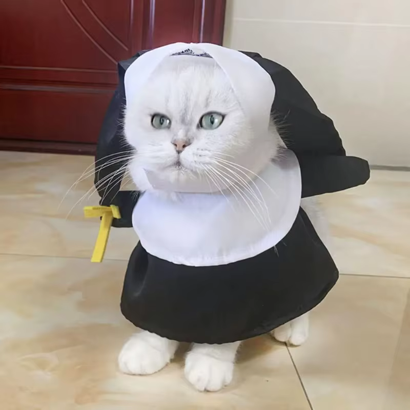 Disfraz de monja para perro tumbado