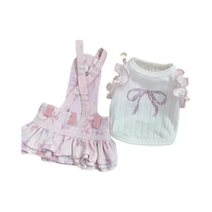 Conjunto de camiseta y tirantes para perro pequeño primavera