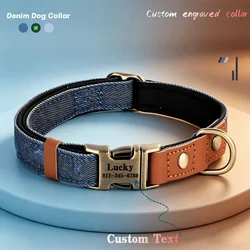 Collar de mezclilla personalizado con grabado para perros, hebilla