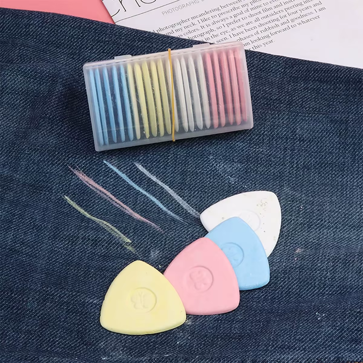 Juego de tiza de sastre borrable con estuche y pegatinas de tela - imagen 5