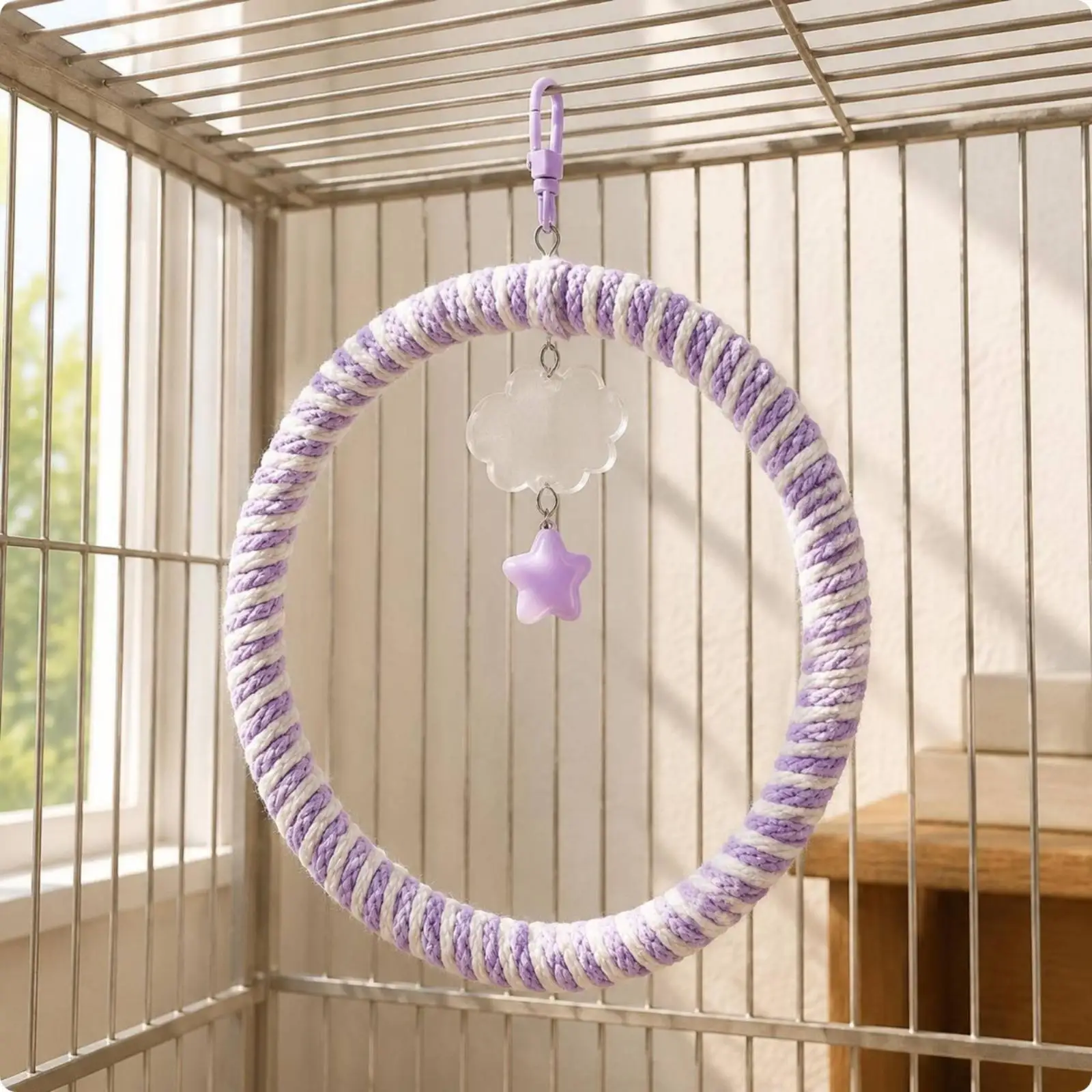 Accesorio de cuerda a rayas para el interior de una jaula