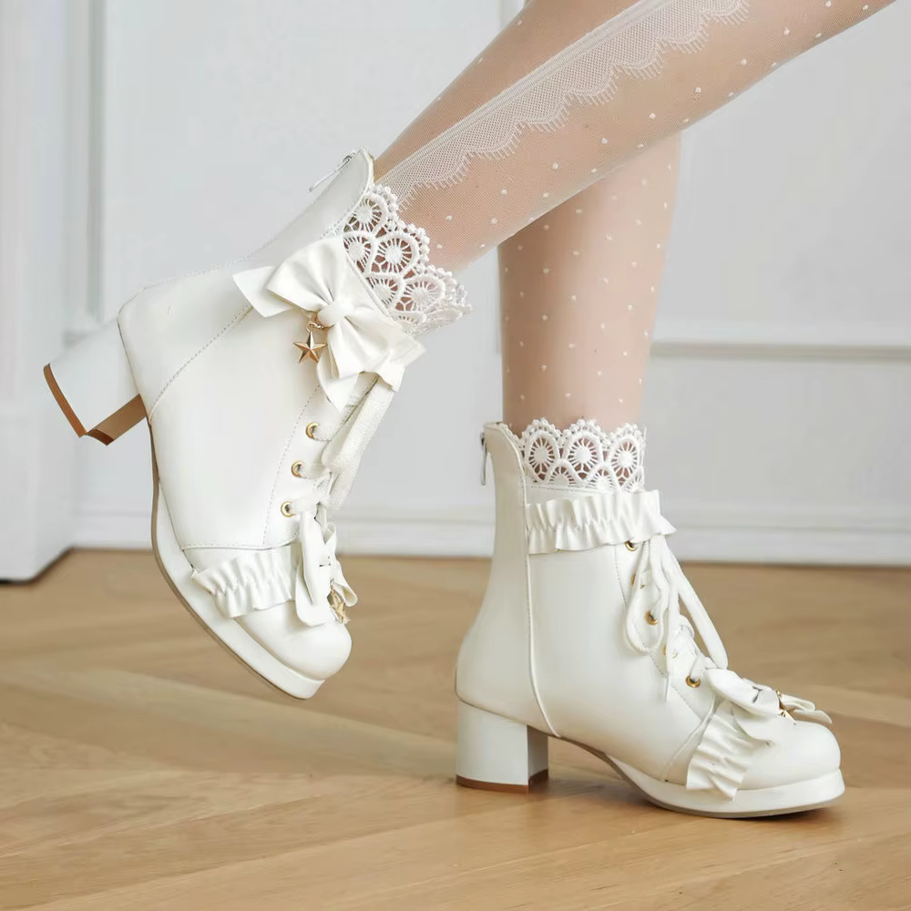 Botines de plataforma con cordones para mujer – Botas con tacón grueso y lazo, cosplayer - imagen 3