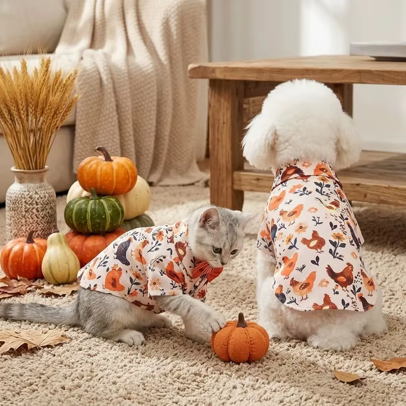 Camisa otoñal con estampado de pollo y pajarita para perros pequeños y gatos - imagen 5