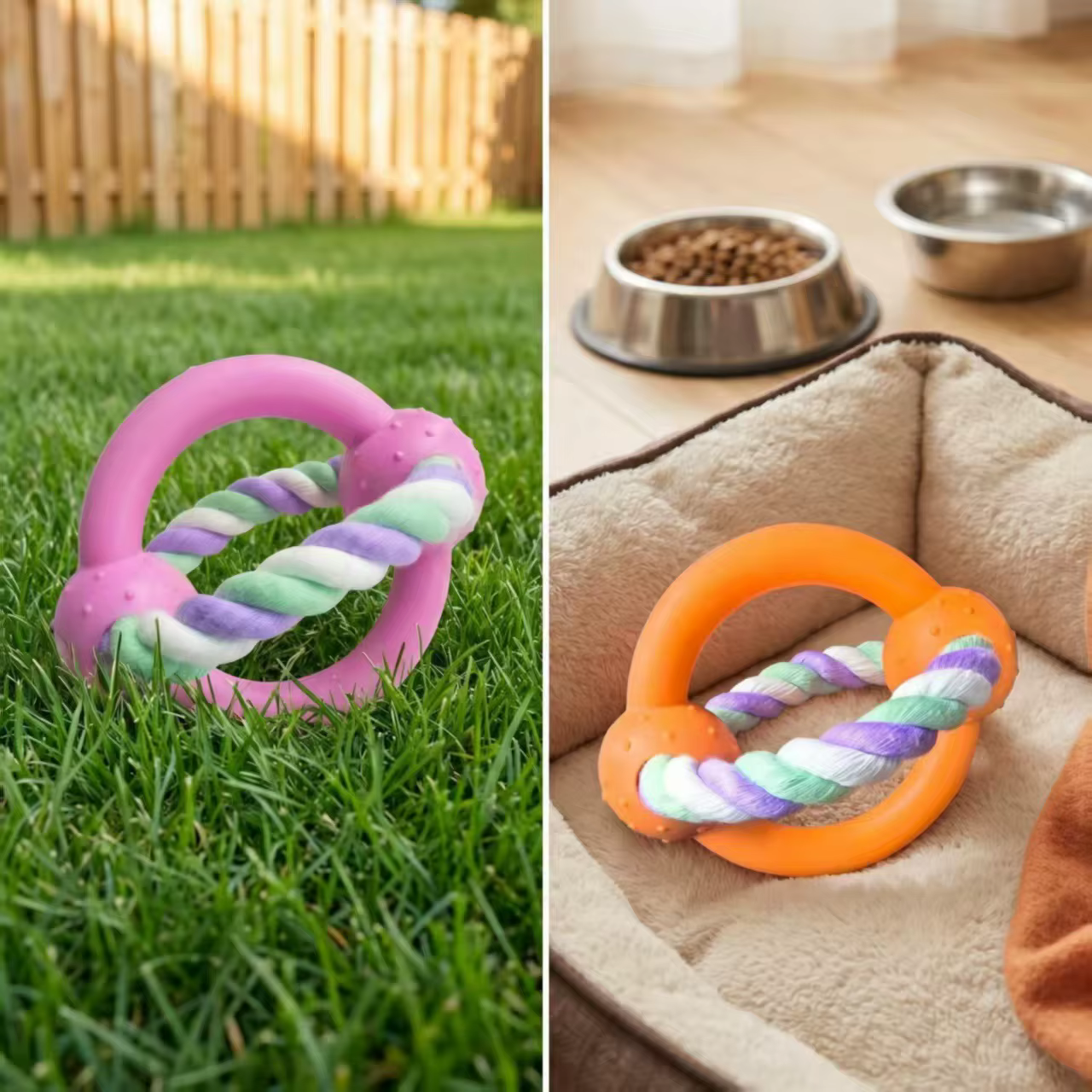 Juguete de cuerda con nudo y bola para perros – masticable antiestrés