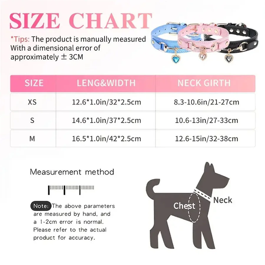 Collar ajustable con colgante de corazón para perros y gatos pequeños