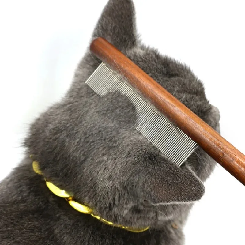 Peine deslanador acero inoxidable mango madera para gatos y perros