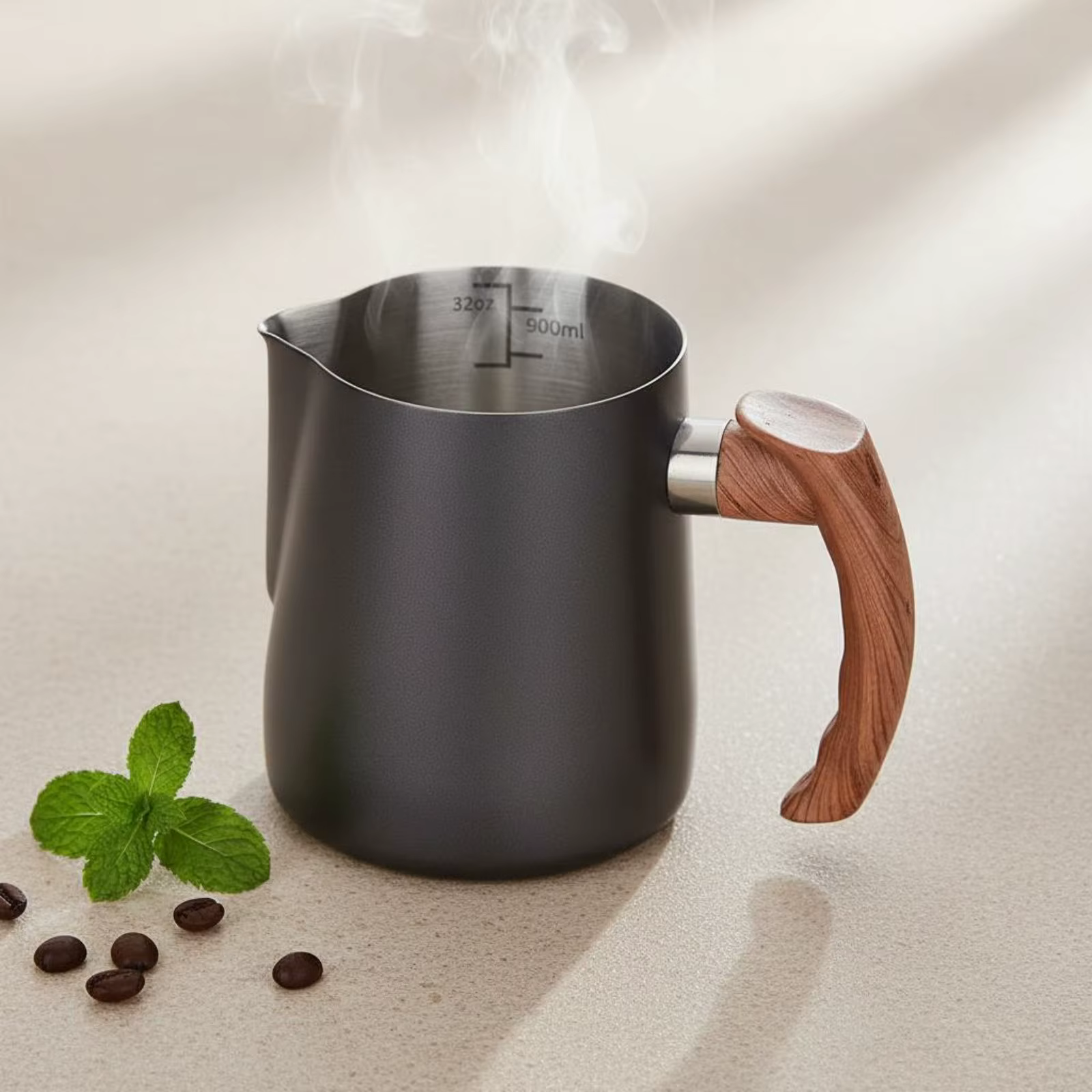 Jarra medidora inoxidable para gatos y perros con mango de madera - imagen 4