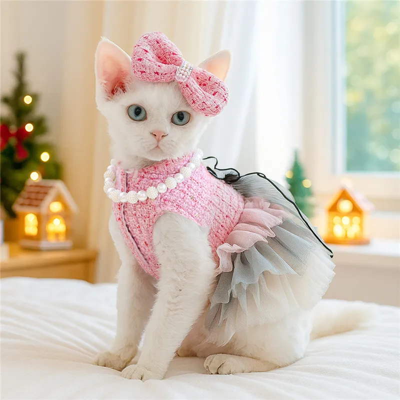 Bandana elegante para gatos y perros pequeños con cuentas y pinza - imagen 3