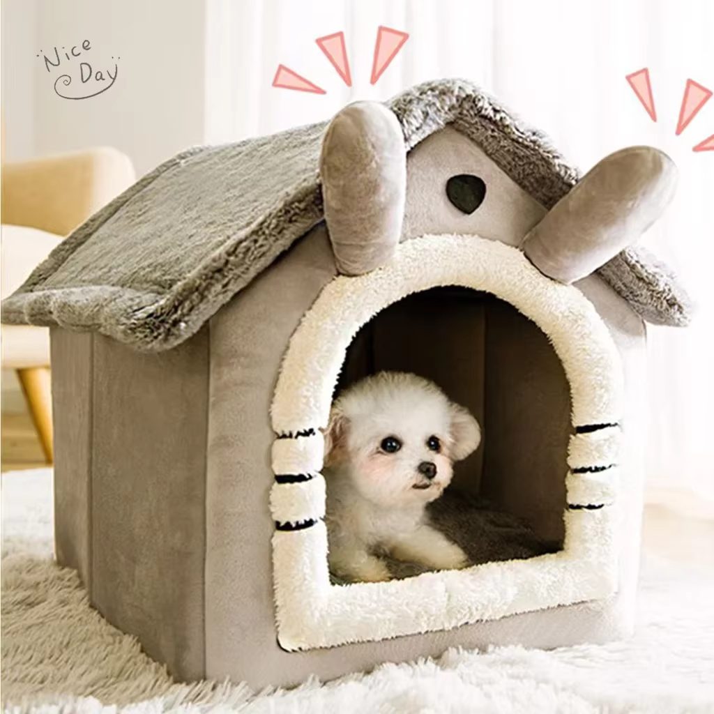 Casa plegable para mascotas en color beige con diseño de nido
