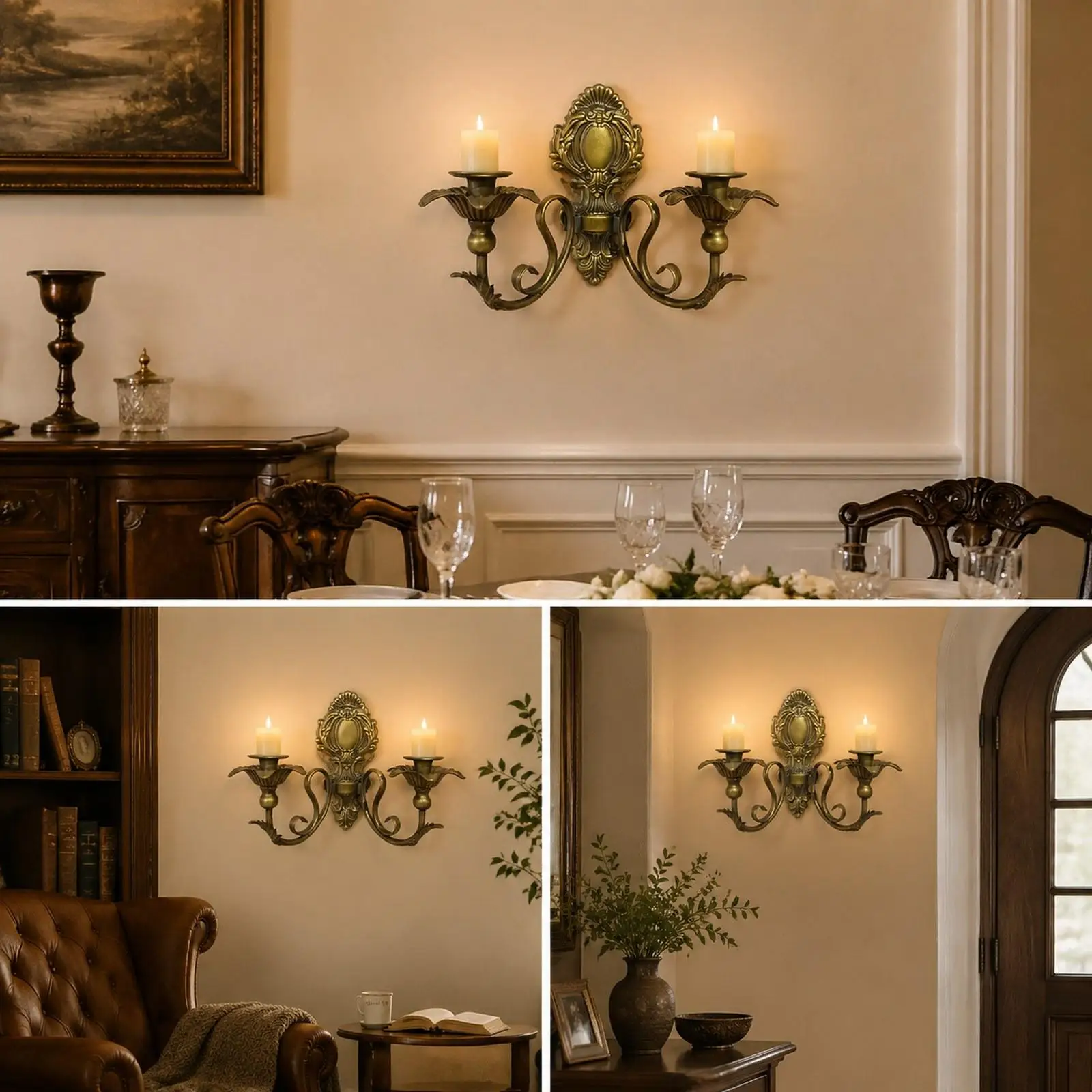 Portavelas decorativo rústico para mesa de comedor o patio