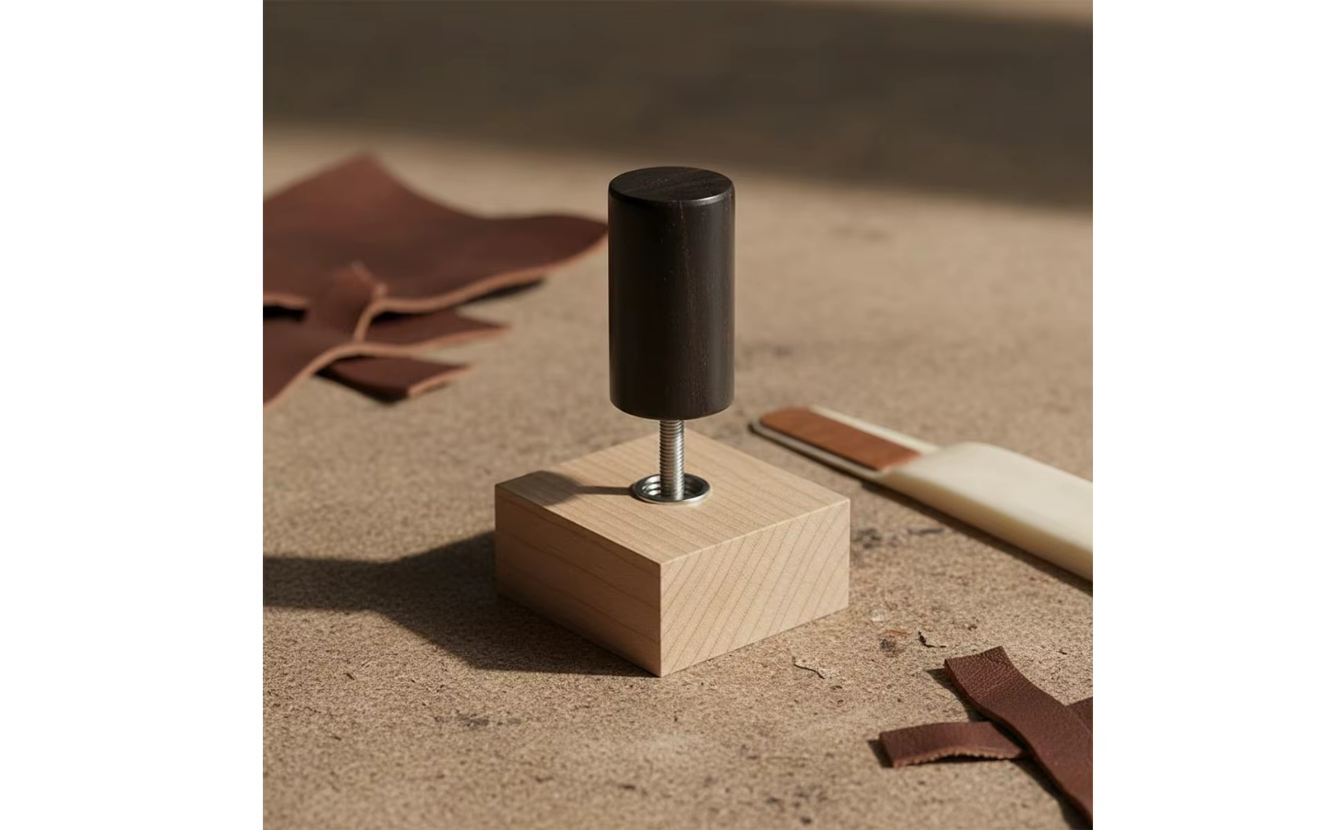 Vista del pulidor de cuero con alimentación USB y cabezal de madera