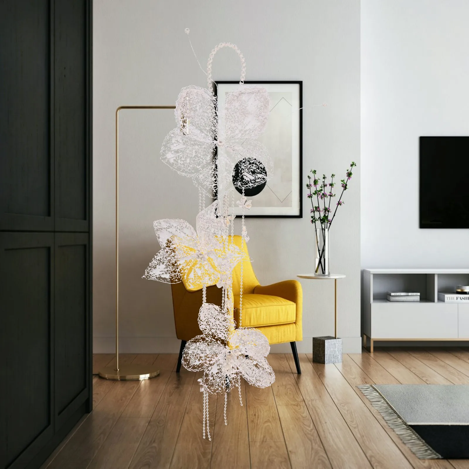 Cadena de encaje con perlas y flores – Adorno floral para boda y decoración de mesa - imagen 5