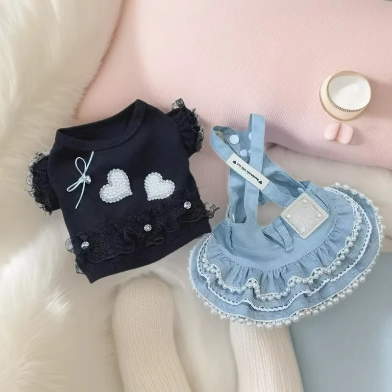 Conjunto ropa para gatos y perros pequeños blusa encaje falda vaquera - imagen 4