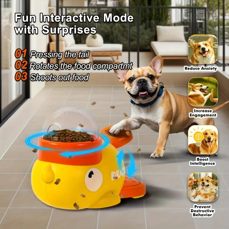 Juguete interactivo para perros con patito amarillo y comida
