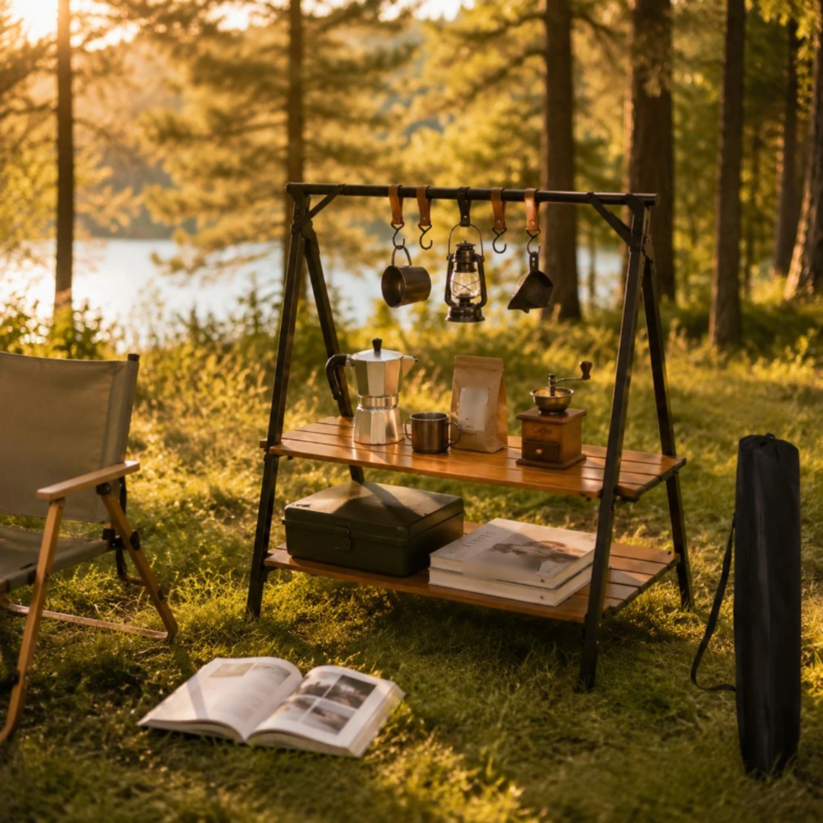 Estantería plegable de madera para camping con gatos y perros - imagen 4